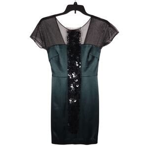 Vera Wang Lavender Label Womens Dress 4 Black Green Mesh Sequin Cocktail Glam